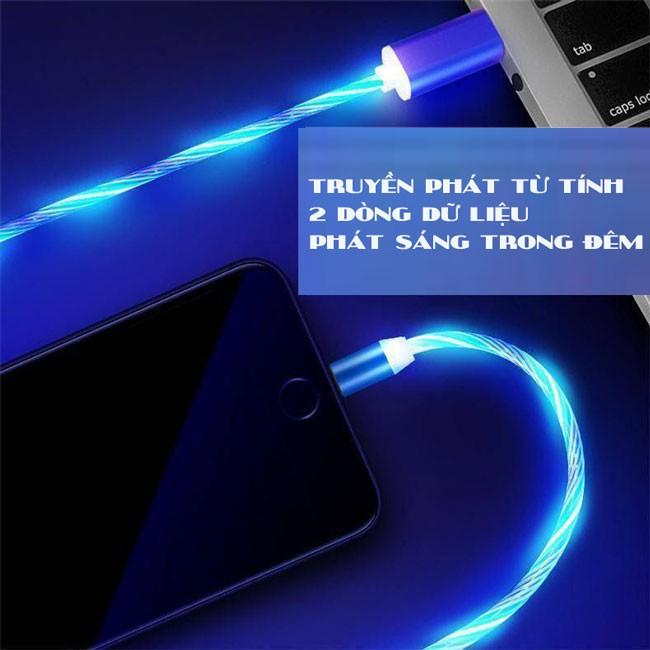 Bản Mới Dây Cáp Sạc Điện Thoại Phát Sáng 3 Đầu Hit Nam Châm Xoay 360 Bọc Nhựa Siêu Bền Cho Iphone Samsung Android