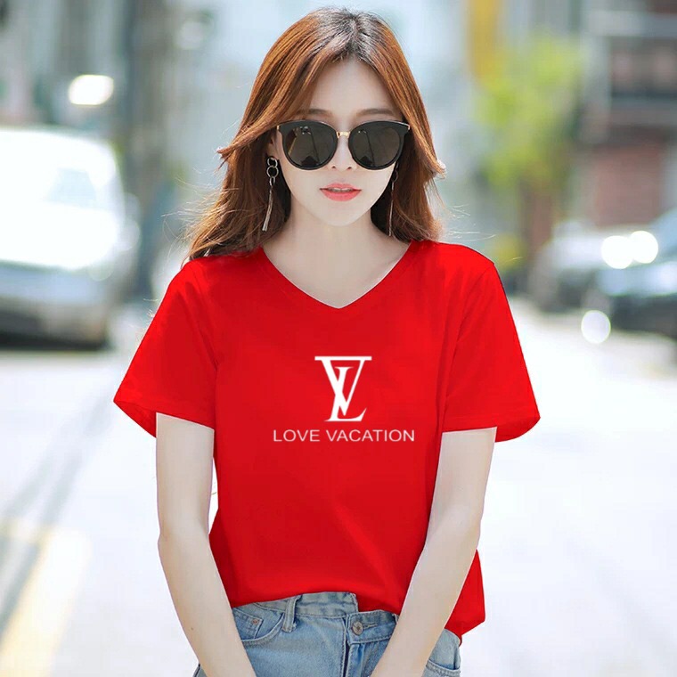 Áo thun nữ MXM form rộng cổ tim in chữ Love Vacation thun 4 chiều từ 45-60kg
