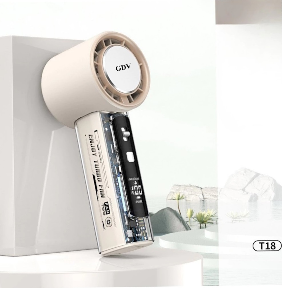Quạt Cầm Tay Mini GDV T-18 Turbin 100 Cấp Độ Gió Có Sò Lạnh Pin 4000 mAh - Màu Ngẫu Nhiên - Hàng Chính Hãng