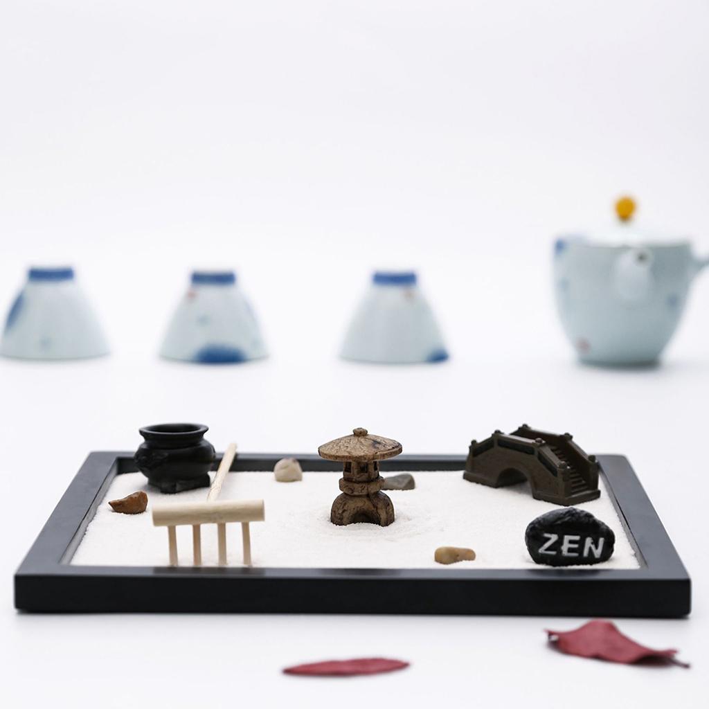 Wooden Beach Garden Mini Desktop Sandbox Tray Handcrafts for Relaxation