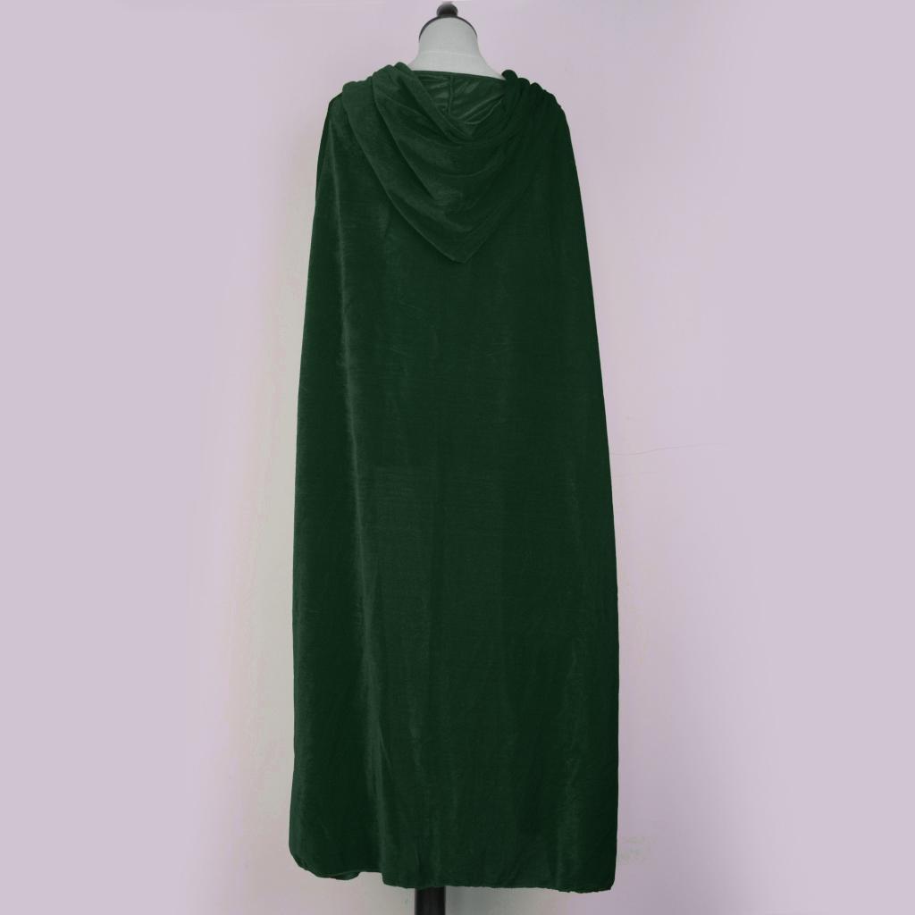 2 Pieces Velvet Hooded Cape Gothic Cloak Medieval Witch Costume Blue Green