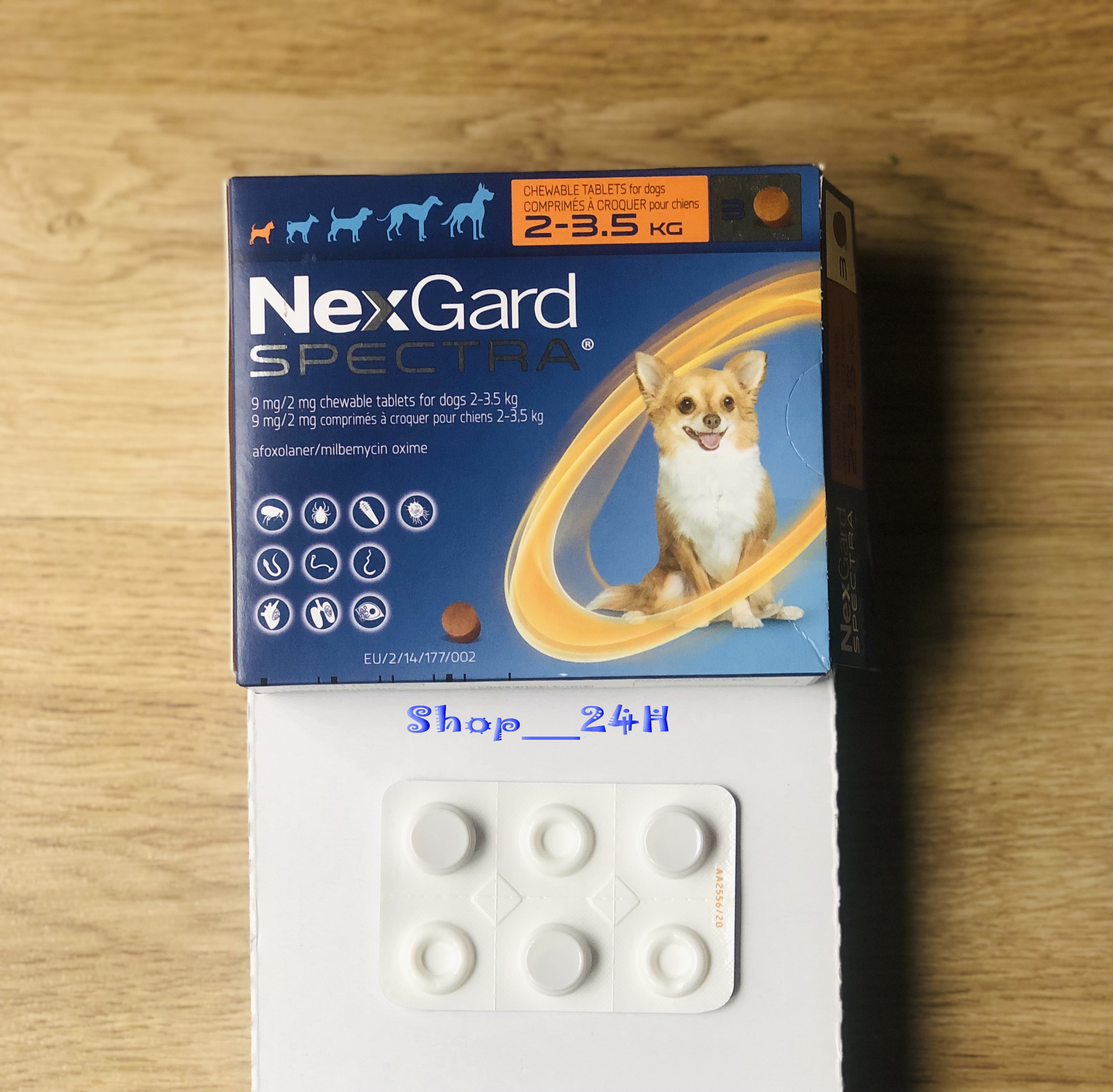 1 hộp (3 viên) NexGard Spectra trị giun, ghẻ, viêm da, ve rận (chó 2 - 3,5kg)