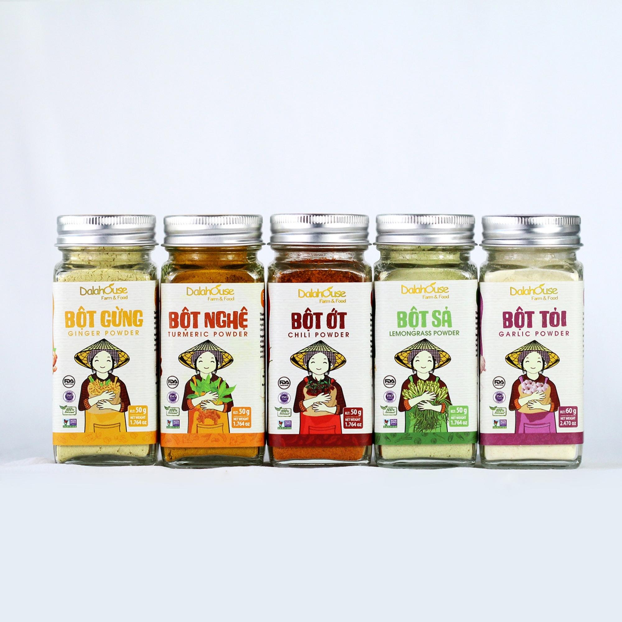 Combo Bột Gia Vị Organic Dalahouse - Bột Gia Vị Nguyên Chất Sấy Lạnh Combo 5 Loại Thơm, Đậm Vị.