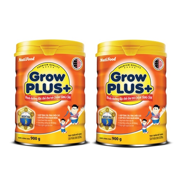 Bộ 2 Lon Sữa bột NutiFood Grow Plus+ cho trẻ chậm tăng cân 900g