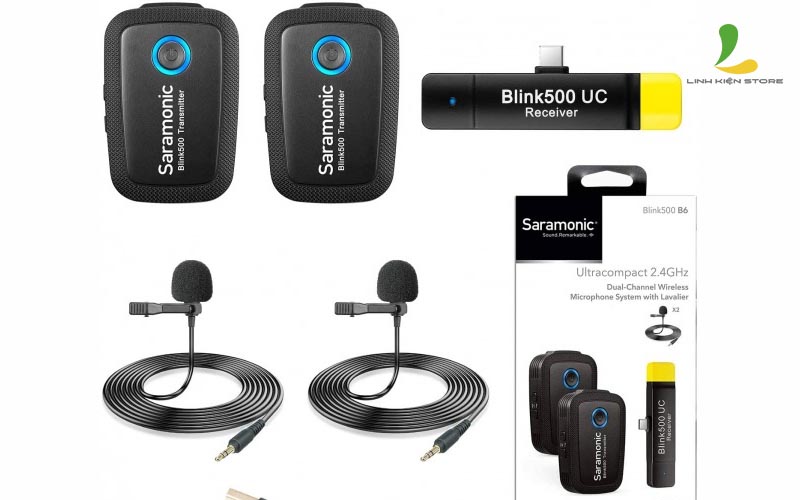 Micro thu âm Saramonic Blink 500 B6 - Thiết bị ghi âm công nghệ truyền tải phổ tần 2.4GHz hỗ trợ điện thoại và máy tính bảng Androidd có cổng sạc TypeC , thời lượng pin 5 giờ - Hàng nhập khẩu