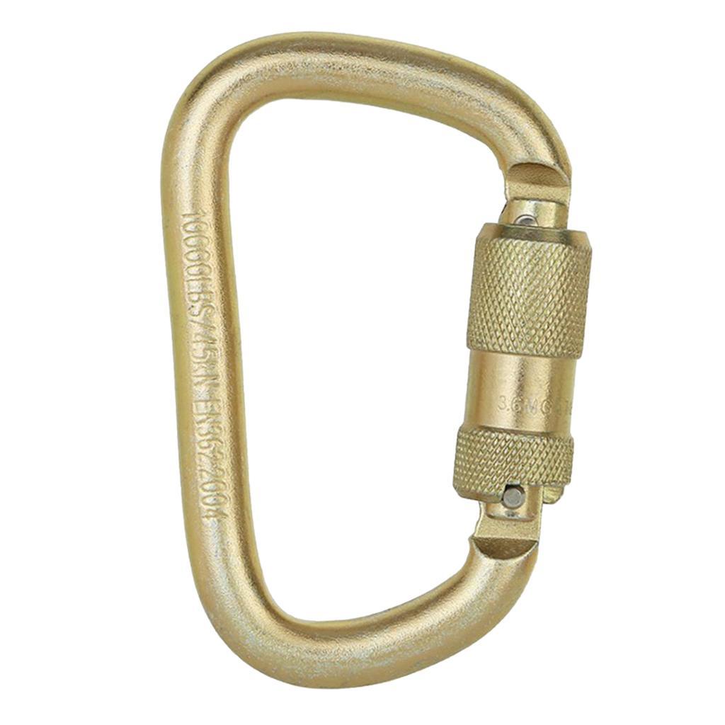 Carabiner Clip Hook Heavy Duty Steel D- Screw Climbing Golden