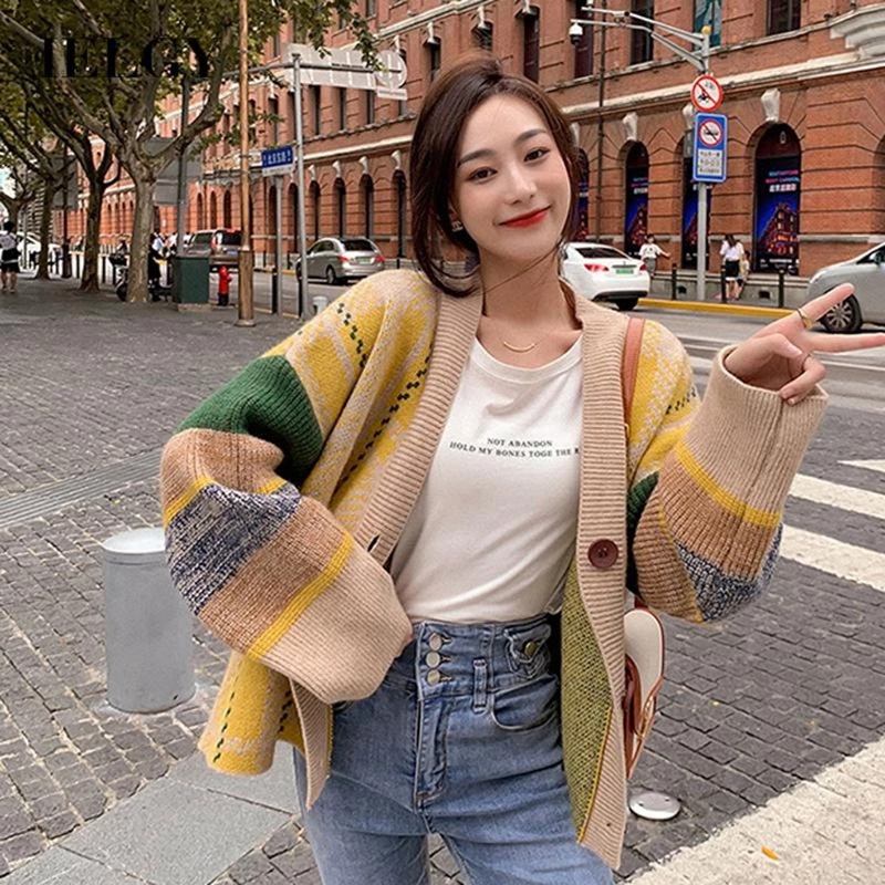 Áo len cardigan dáng ngắn nữ thổ cẩm phong cách Hàn Quốc freesize dưới 60kg
