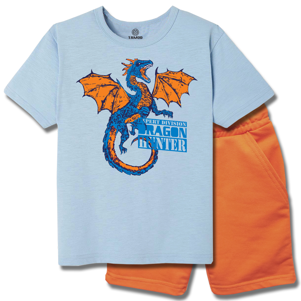 quần áo Rồng Dragon màu xanh nhạt chất thun 4 chiều hiệu TAMOD kiểu dáng hoạt hình siêu ngầu cho bé Trai