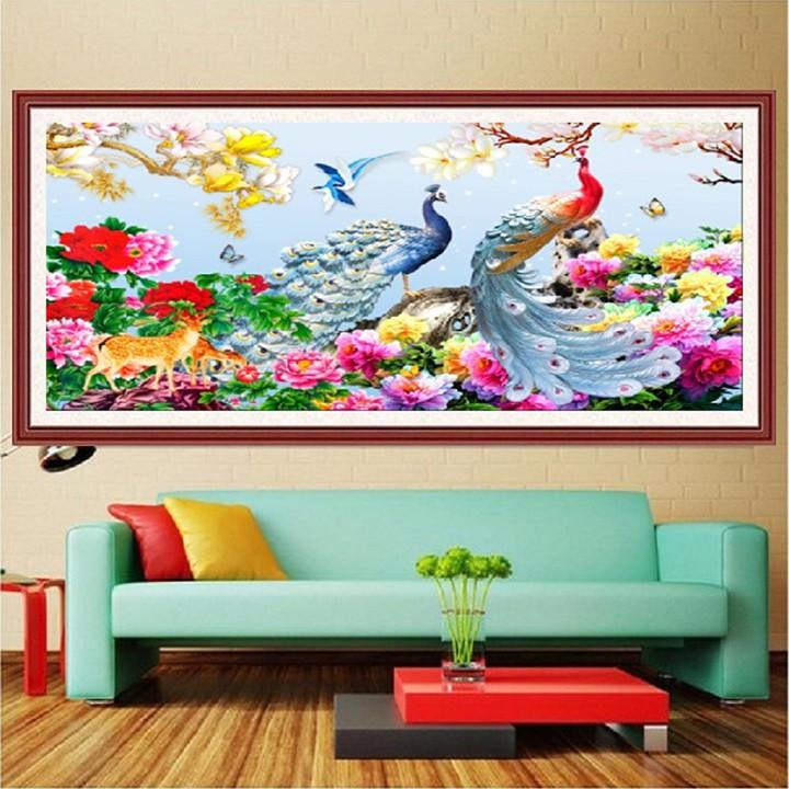 Tranh đá công xanh đắc lộc toàn gia LV458 - kích thước: 120 * 59cm.