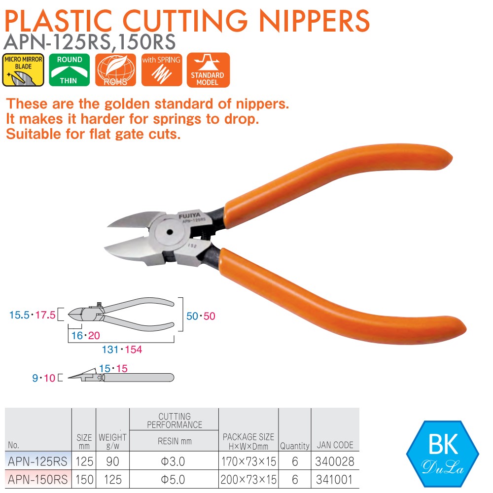 Kìm cắt nhựa lưỡi tròn 5 inch/ 125mm Fujiya APN-125RS Công nghệ Nhật Bản- Kìm cắt bavia