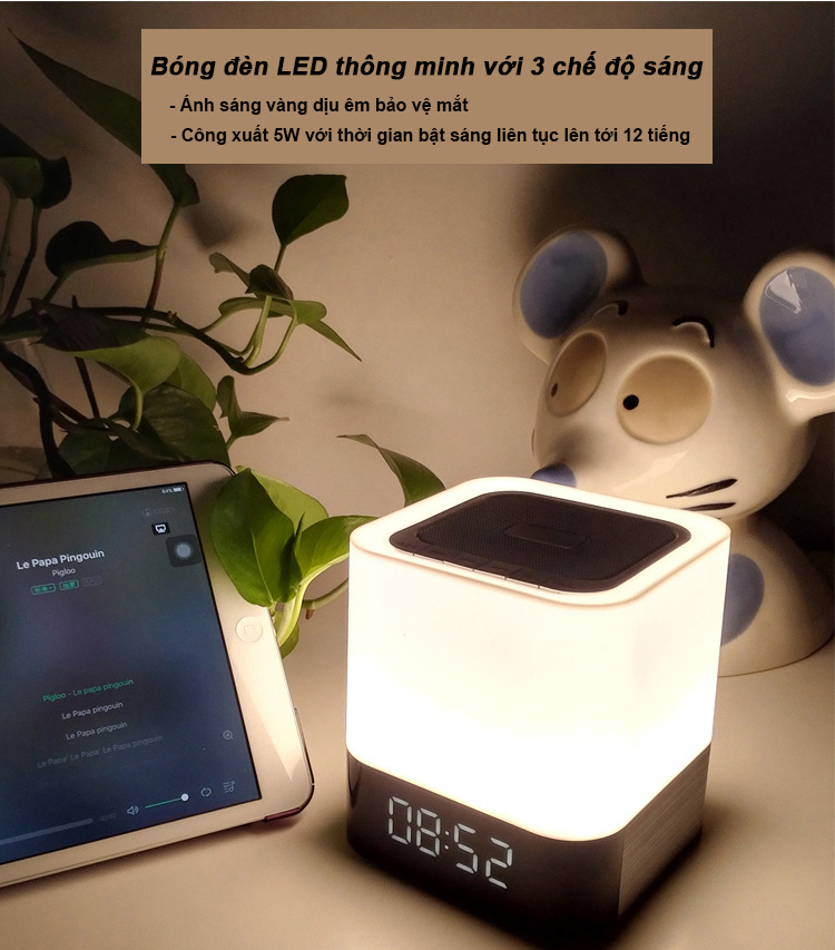 Loa Bluetooth không dây MuSky DY-28P đèn LED thông minh nháy theo nhạc, đổi màu đồng hồ báo thức âm Bass mạnh nghe nhạc công suất lớn hát karaoke vi tính phù hợp dã ngoại ngoài trời tương thích với điện thoại, máy tính Pin 4000mAh