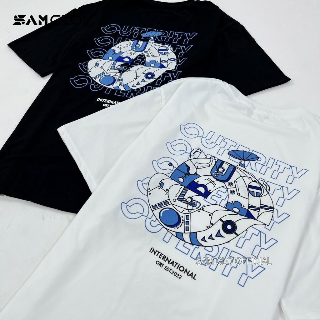 Áo phông tay lỡ nam nữ SAM CLO thun form rộng dáng Unisex - mặc cặp, nhóm, lớp in VỆ TINH outerity
