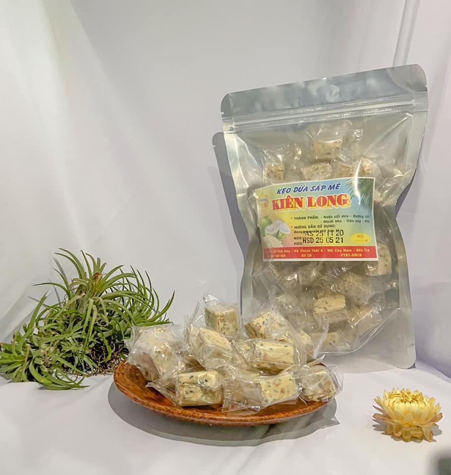 Kẹo Dừa Sáp Kiên Long - Loại Có Mè và Đậu Phộng - Đặc Sản Bến Tre - Túi Zip 500g