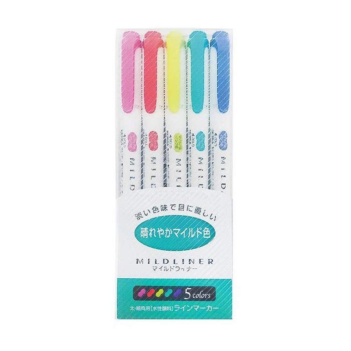 Set 5 Bút đánh dấu hai đầu Zebra highlight Mildliner tem xanh lá