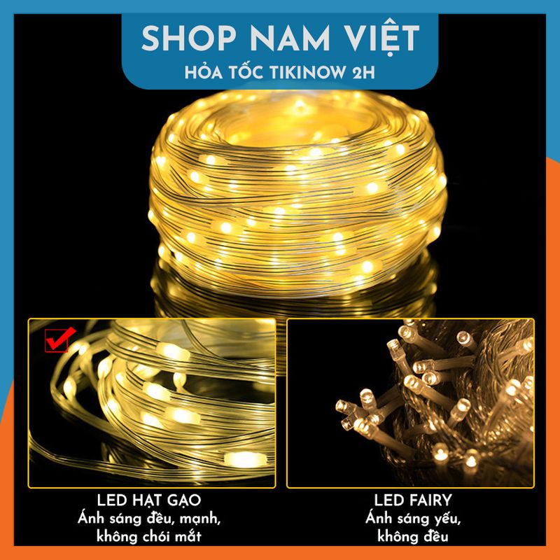 Đèn Led Đom Đóm Hạt Gạo Chống Nước Trang Trí Ngoài Trời, 8 Chế Độ Nháy