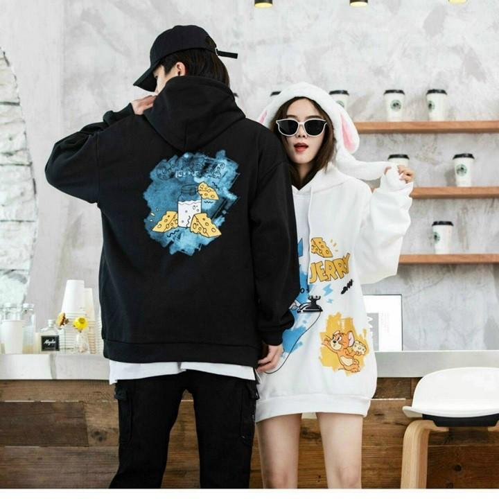 Áo Khoác Hoodie Nỉ Bông in Tom &amp; Jerry Form rộng Unisex Nam Nữ Couple Cực Đẹp