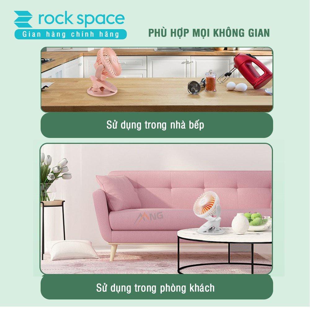 Quạt sạc tích điện mini Rockspace đế đa năng đặt bàn - Hàng chính hãng