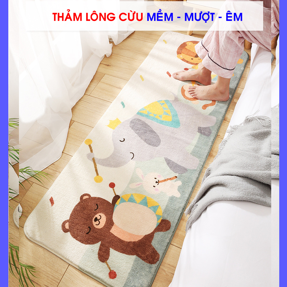 Thảm lông cừu trải sàn, trang trí nhà cửa, trải phòng ngủ hình động vật ngộ nghĩnh, KT 40x120cm