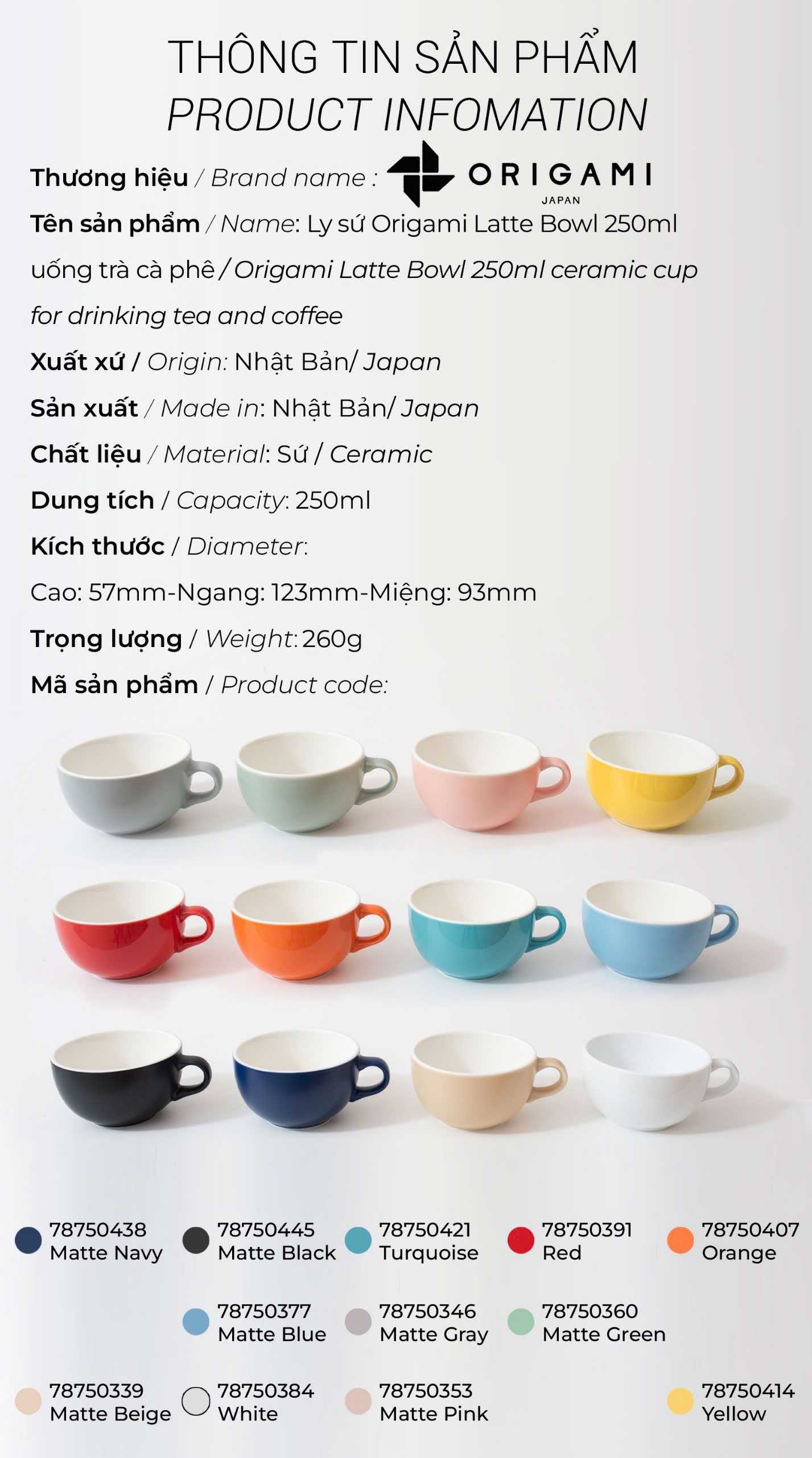 New 2024 Ly sứ Origami Latte Bowl 250ml uống trà cà phê
