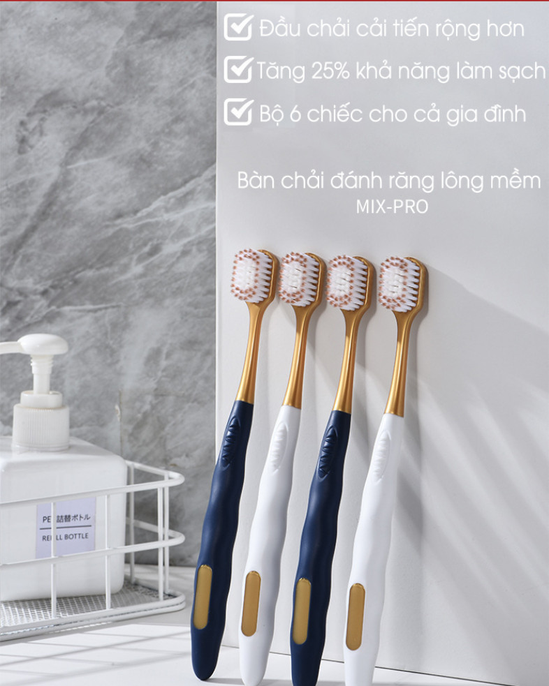 Sét 6 bàn chải đánh răng hàng nội địa Trung lông siêu mềm chải siêu êm siêu sạch