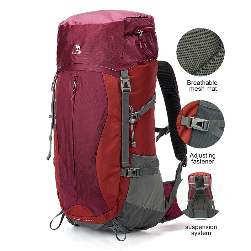 Camel Ba Lô Đi Bộ Đường Dài Ngoài Trời 50L Túi Đi Bộ Đường Dài Chống Nước Dung Tích Lớn