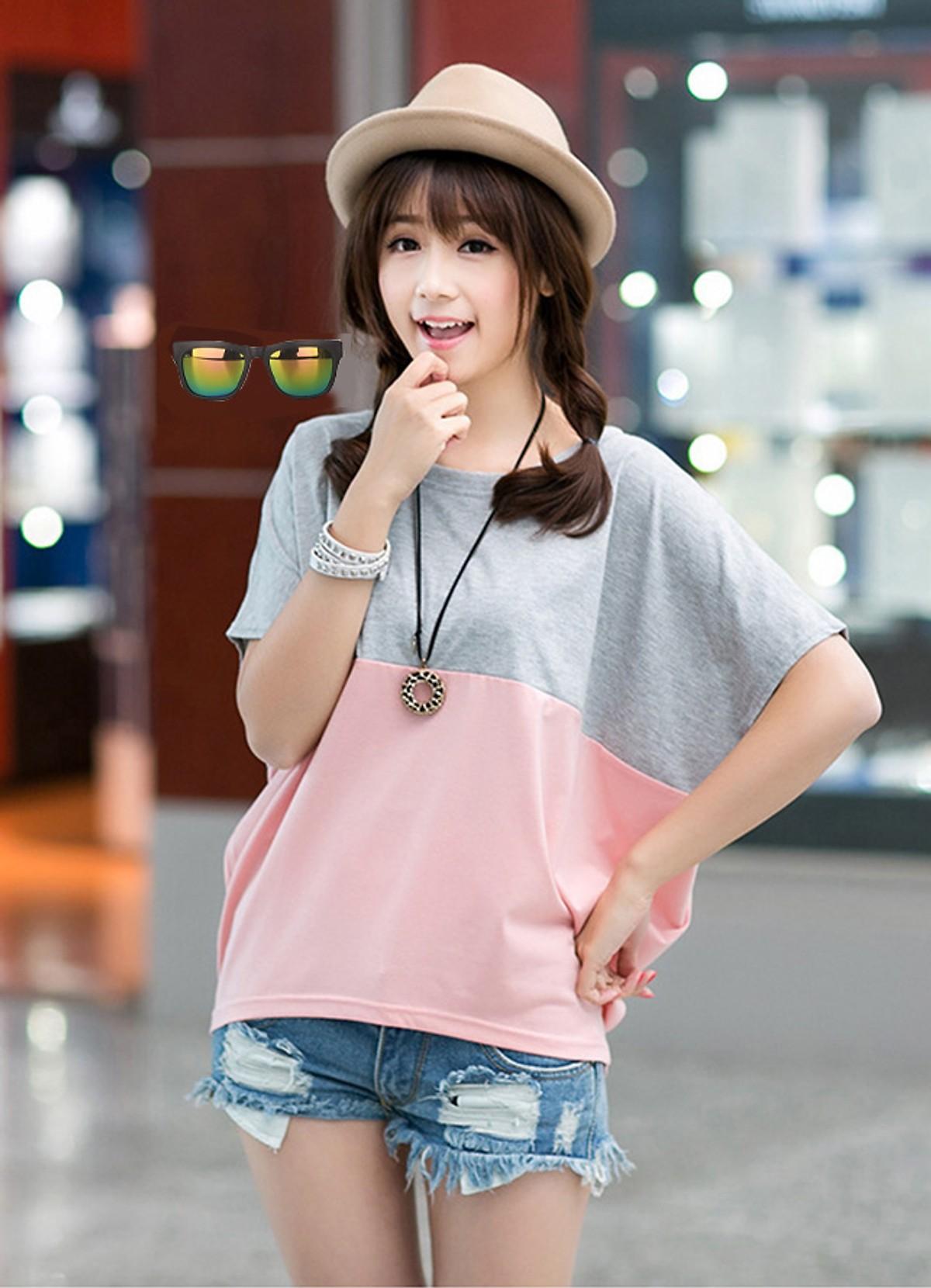 Aó phông nữ cotton phối hai màu siêu xinh