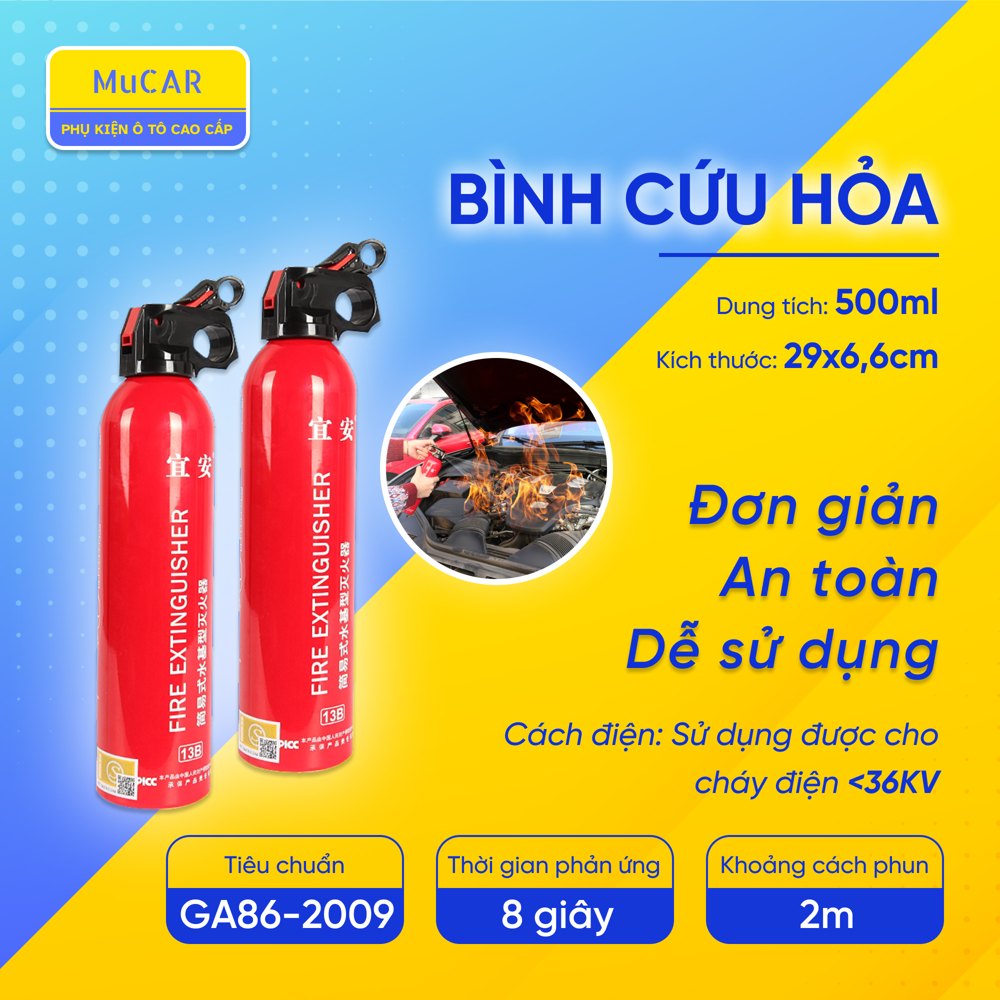 BÌNH CỨU HỎA FLAMEBEATER MINI CHO XE Ô TÔ TRỌNG LƯỢNG 600G