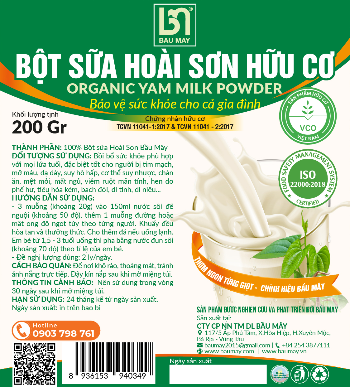 Bột sữa hoài sơn Hữu cơ Bầu Mây - Hết đau lưng mỏi gối, giảm chứng ra mồ hôi trộn ở trẻ em và người lớn, người bị khí huyết hư hàn, sợ lạnh, giảm thận yếu, hay buồn đi tiểu, hoa mắt chóng mặt, cải thiện trí nhớ