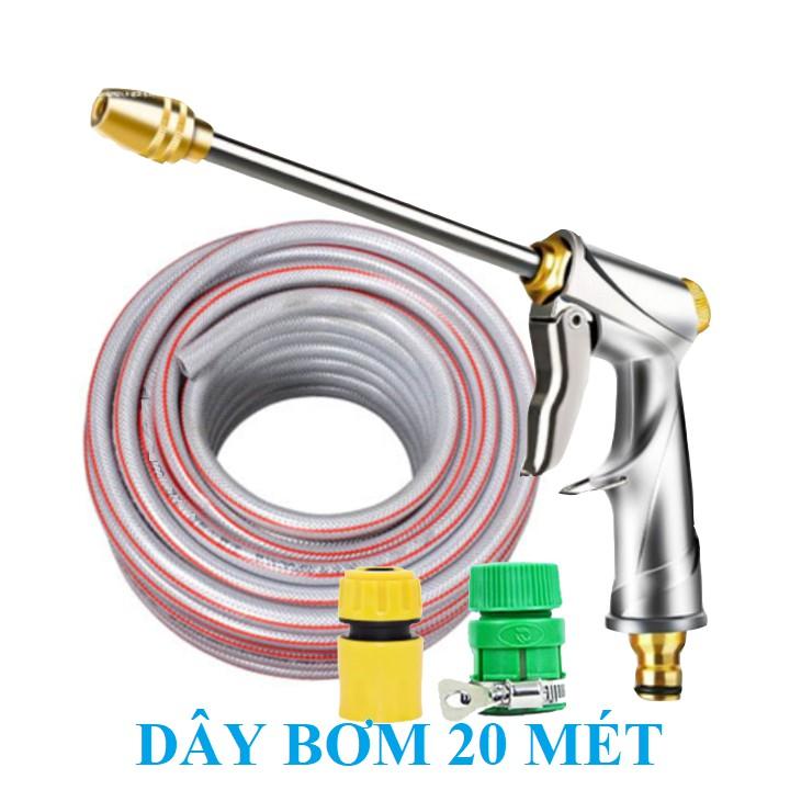 Bộ dây vòi xịt nước rửa xe, tưới cây . tăng áp 3 lần, loại 20m 206701-2 đầu đồng, cút, nối