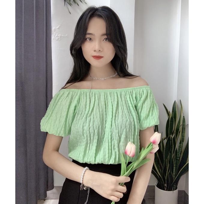 Áo sơ mi kiểu trễ vai nữ tay bồng bo chun hàng thiết kế cao cấp