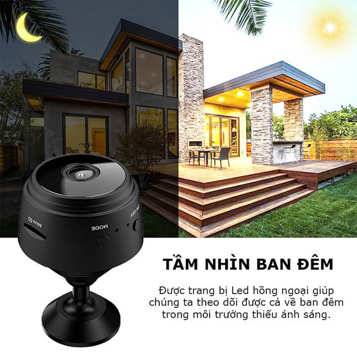 Camera wifi mini A9 không dây chống trộm kết nối điện thoại từ xa góc quay 120 độ Full HD 1080P, camera IP mini có Led hồng ngoại