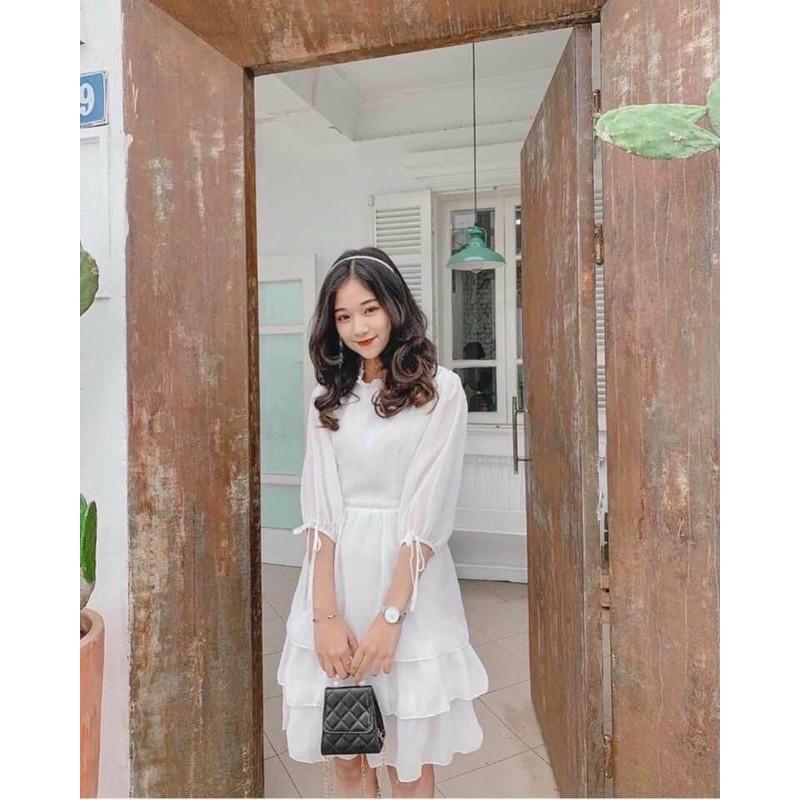 Đầm voan 3 tầng cổ xếp ly xinh lung linh