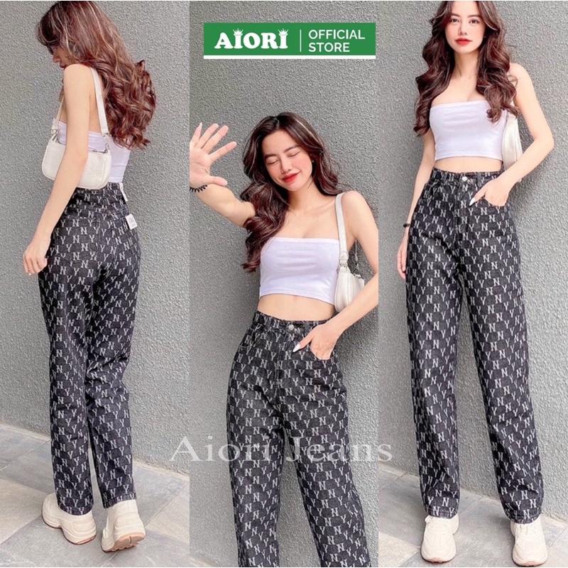 [Hàng Cao Cấp] Quần Jeans Nữ, Quần Jeans Ống Đứng Cạp Cao Họa Tiết NY Kiểu Bò Suông Phong Cách Hàn Quốc Ulzzang E003 - Xanh Nhạt