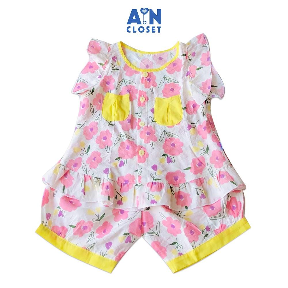 Bộ quần áo ngắn bé gái họa tiết Hoa hồng viền vàng - AICDBG5EHCAQ - AIN Closet