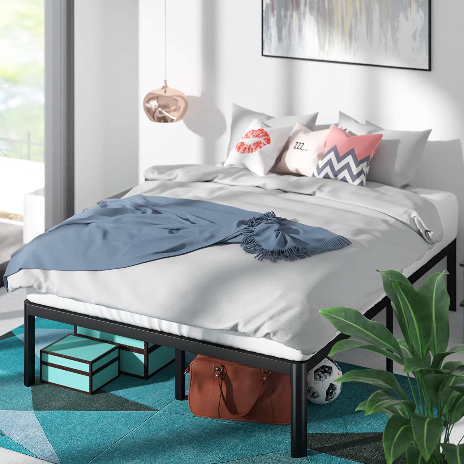 Giường Sắt Thông Minh Zinus Van 40Cm Siêu Chắc Chắn Với Góc Bo Tròn - Metal Platform Bed Frame with Steel Slat Support