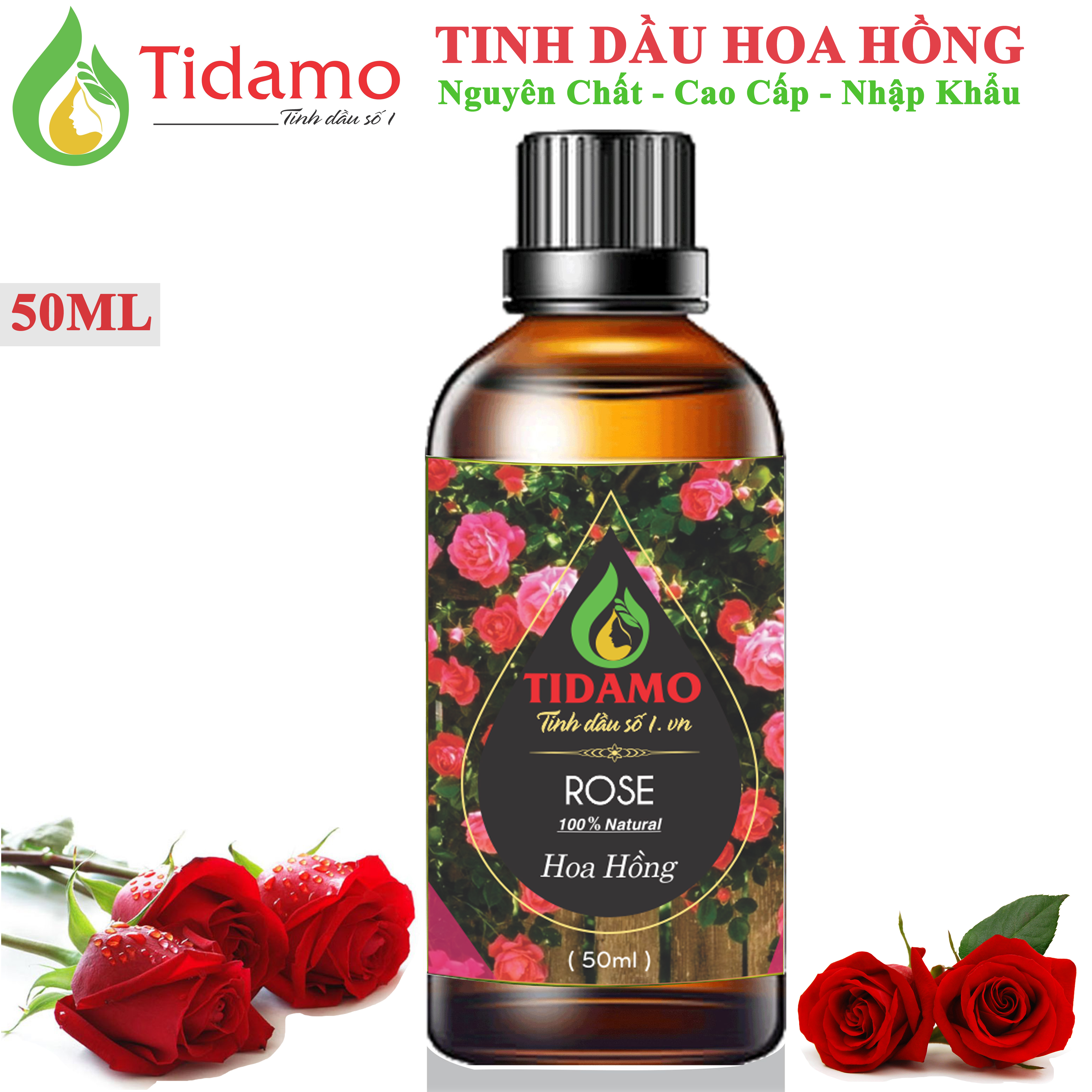 Tinh Dầu Xông Phòng Nguyên Chất TIDAMO 50ML, Tự Chọn Mùi  Có Kiểm Định Chất Lượng  Sử Dụng Với Máy Xông Tinh Dầu Giúp Thơm Phòng, Khử Khuẩn, Tốt Cho Sức Khỏe và Làm Đẹp – Hoa Hồng 50ML Rose