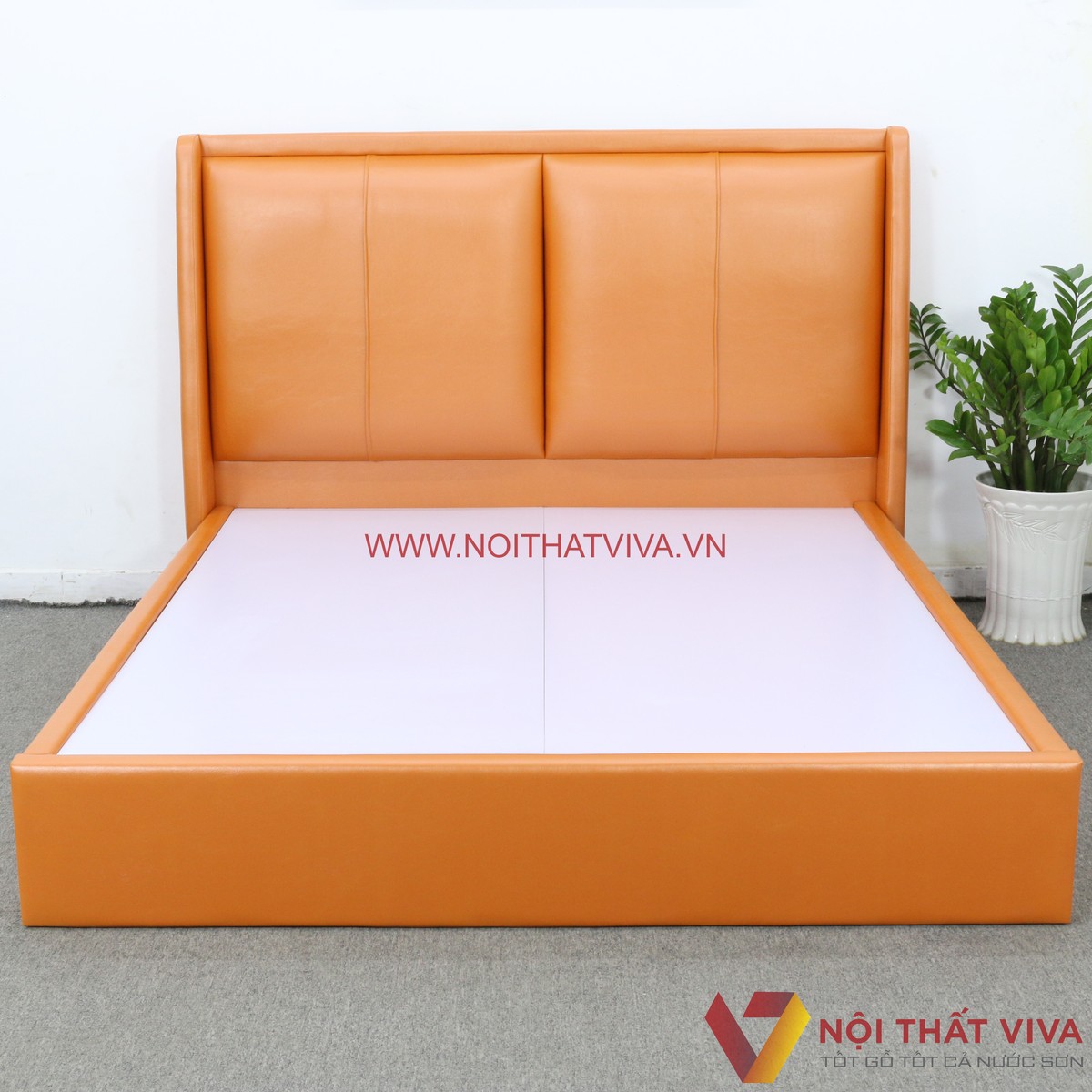 Giường Bọc Da Cao Cấp Hiện Đại Gỗ MDF Màu Cam Đẹp Sang Trọng Giá Tốt