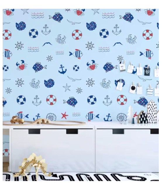 Combo 10 mét giấy dán tường, decal dán tường trang trí nhà cửa CUA VÀ CÁ XANH DƯƠNG khổ 45cm