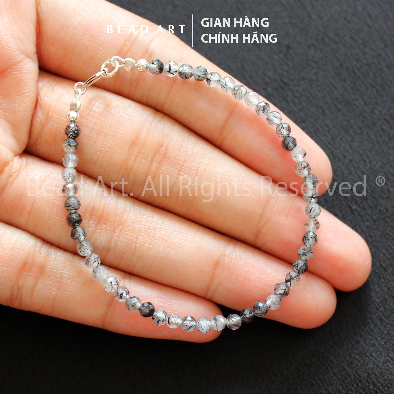 Vòng Tay 3MM Đá Thạch Anh Tóc Đen Giác Cắt, Vòng Tay Phong Thuỷ, Lắc Tay, Chuỗi Hạt, Thủy, Mộc - Bead Art