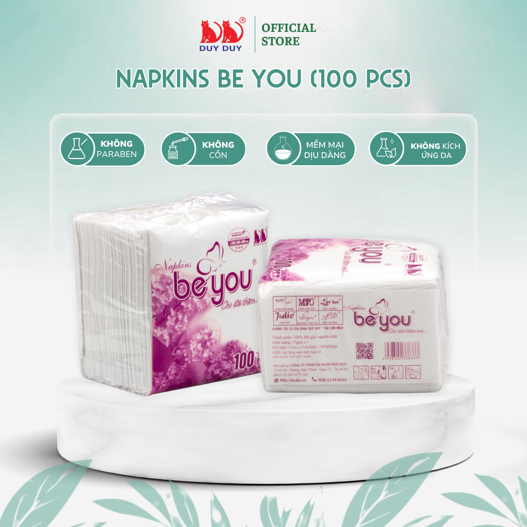 Combo 10 gói  Giấy ăn Be You 100% bột giấy 100 tờ (31x31cm) lụa mềm siêu dai