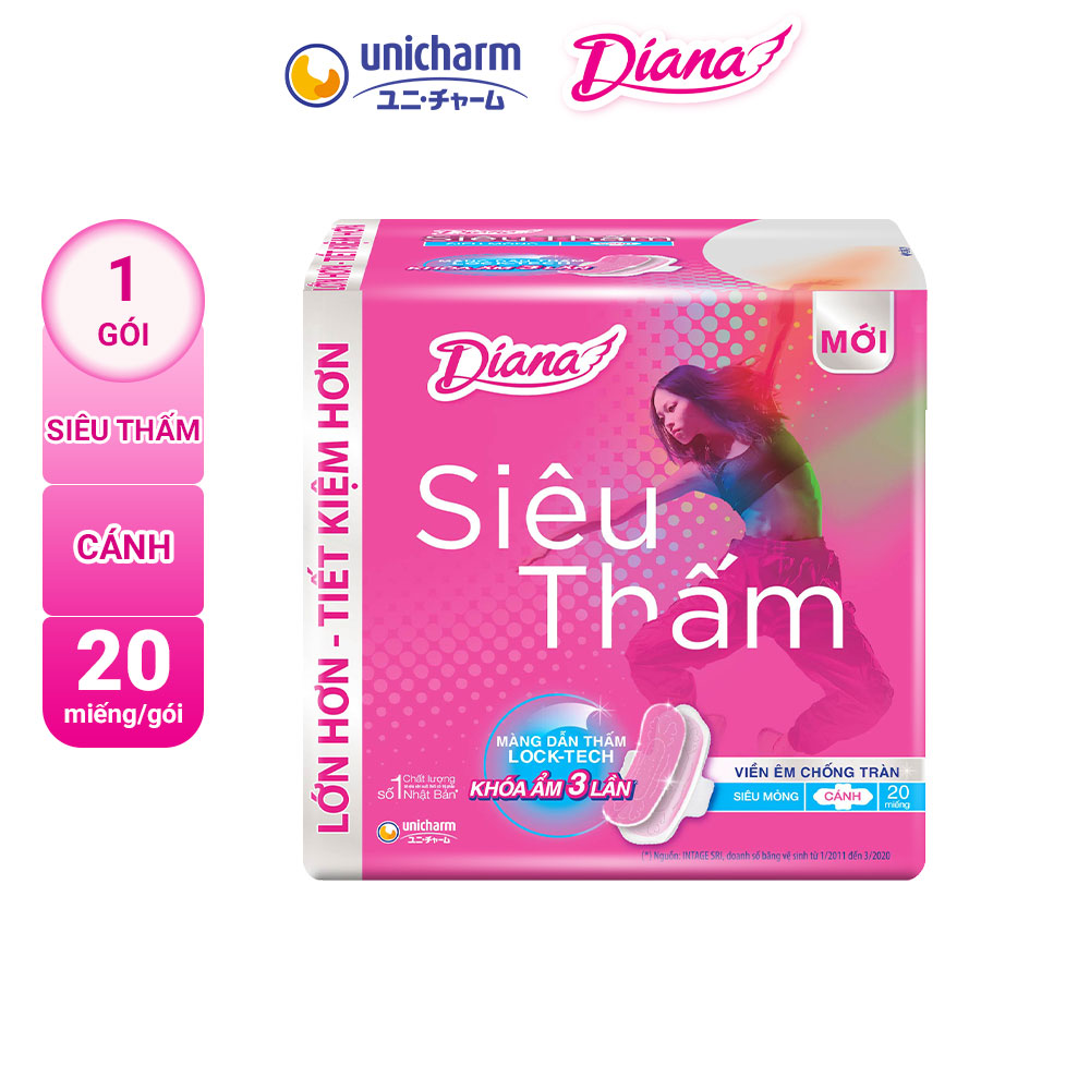 Băng Vệ Sinh Diana Siêu Thấm Siêu Mỏng Cánh 20 Miếng/Gói