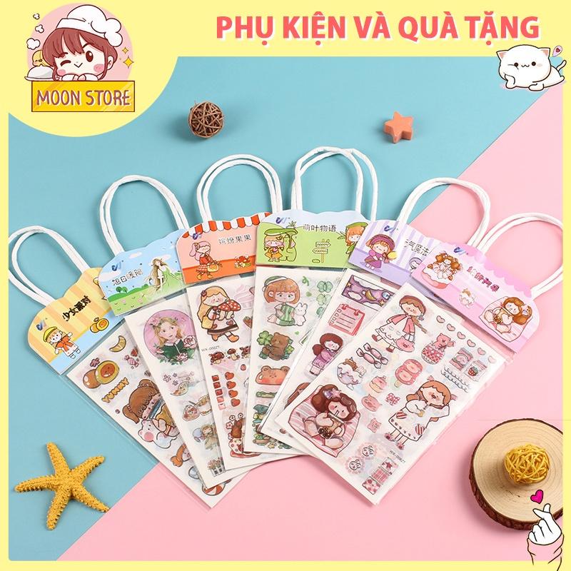 Sticker quai xách set 4 tấm cắt sẵn mix hình cute - Nguồn hàng giá rẻ