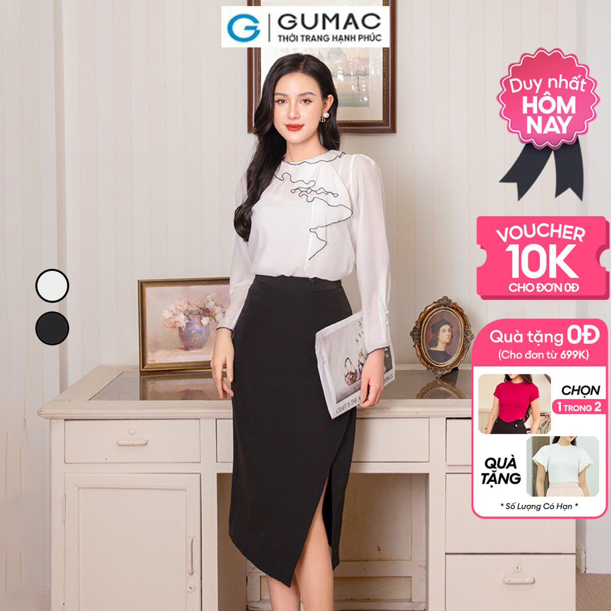 Chân váy xẻ trước thời trang GUMAC VD10050