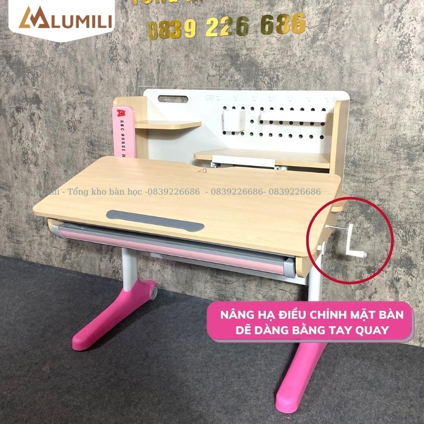 Bàn học chống gù chống cận lumili ABC house mặt bàn gỗ tự nhiên cao cấp bàn ghế học sinh thông minh