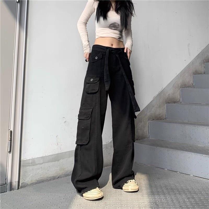 Quần kaki dài suông ống rộng túi hộp màu ĐEN trơn form nam nữ unisex Quần baggy kaki style Ulzzang