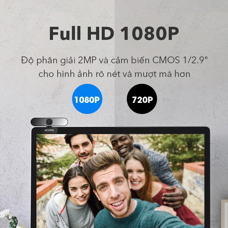 Webcam Máy Tính ACOME AWC11 Full HD 1080P Ảnh Siêu Nét Video Call Online Có Micro Chống Ồn - Hàng Chính Hãng