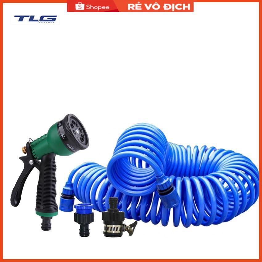 Bộ vòi xịt nước tưới cây đa năng 8 chế độ kèm dây tưới dạng lò xo co dãn 815814 loại 10m
