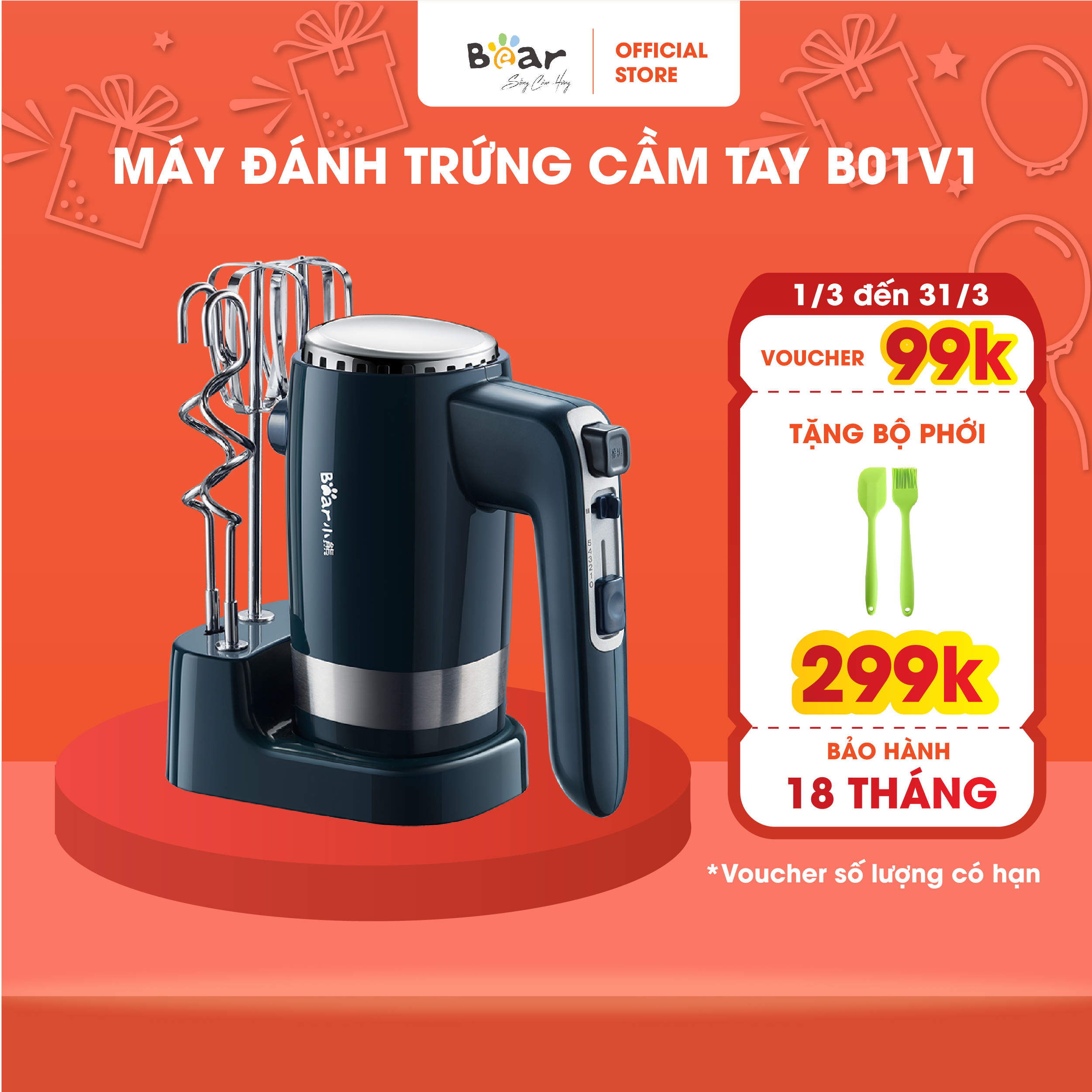 Máy Đánh Trứng Cầm Tay Bear DDQ-B02L1 - Hàng Chính Hãng