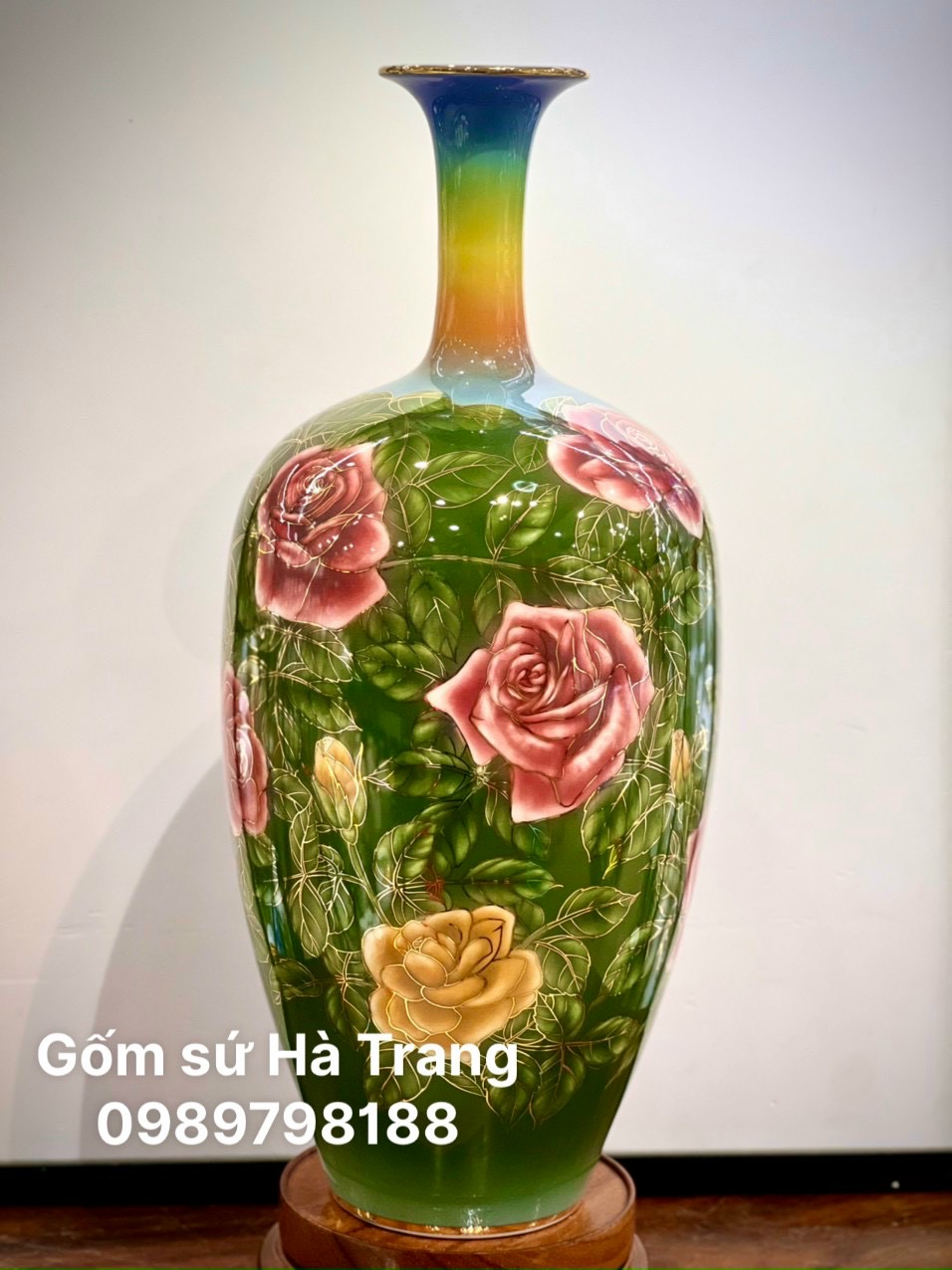 Bình hút tài lộc gốm sứ Bát Tràng cao cấp vẽ 3D vẽ vàng cao 60cm