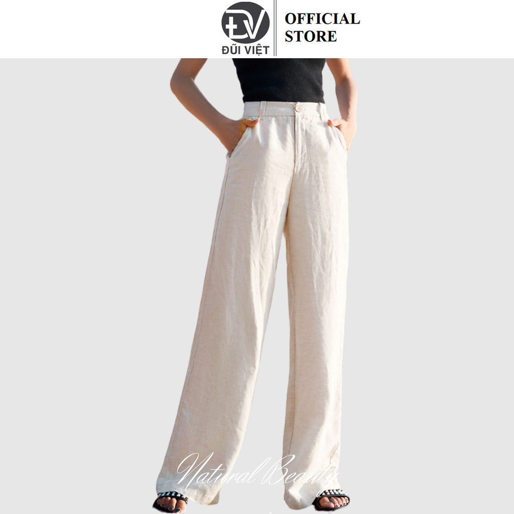 Quần suông nữ chất liệu linen thoáng mát, quần đi biển ĐŨI VIỆT QD07